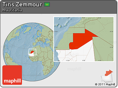 Savanna Style Location Map of Tiris Zemmour, highlighted country, hill shading