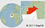Savanna Style Location Map of Tiris Zemmour, highlighted country, hill shading