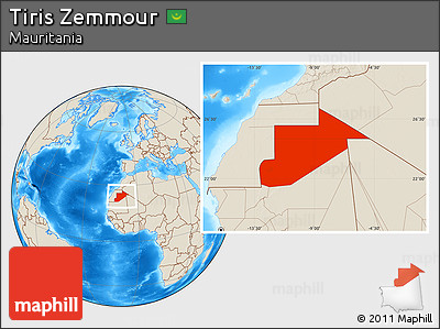 Shaded Relief Location Map of Tiris Zemmour