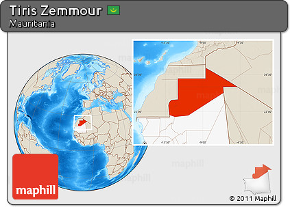Shaded Relief Location Map of Tiris Zemmour, highlighted country
