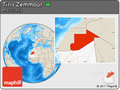 Shaded Relief Location Map of Tiris Zemmour, highlighted country