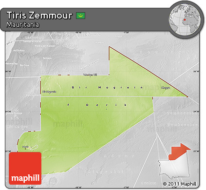 Physical Map of Tiris Zemmour, lighten, desaturated