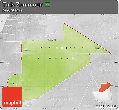 Physical Map of Tiris Zemmour, lighten, desaturated