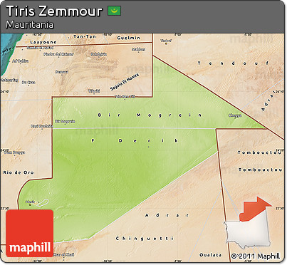 Physical Map of Tiris Zemmour, satellite outside