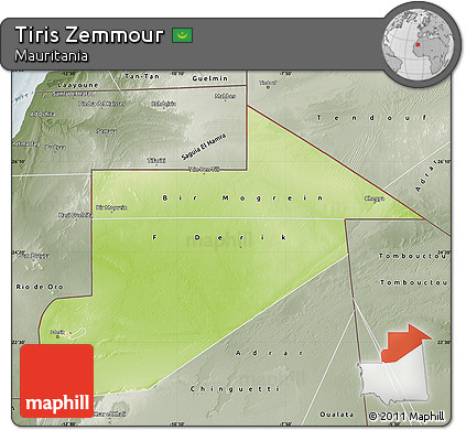 Physical Map of Tiris Zemmour, semi-desaturated