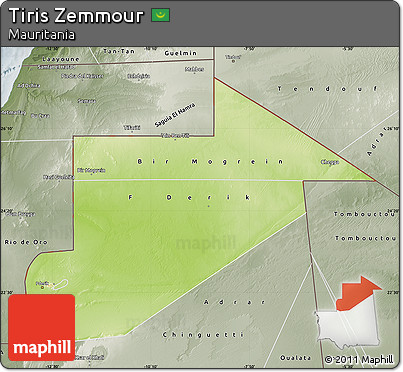 Physical Map of Tiris Zemmour, semi-desaturated