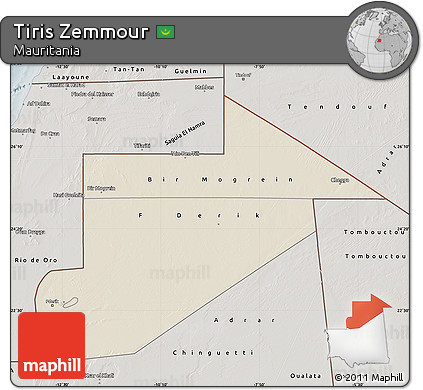 Shaded Relief Map of Tiris Zemmour, semi-desaturated