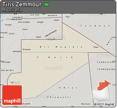 Shaded Relief Map of Tiris Zemmour, semi-desaturated