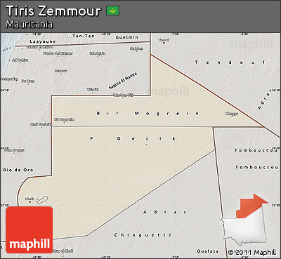 Shaded Relief Map of Tiris Zemmour, semi-desaturated