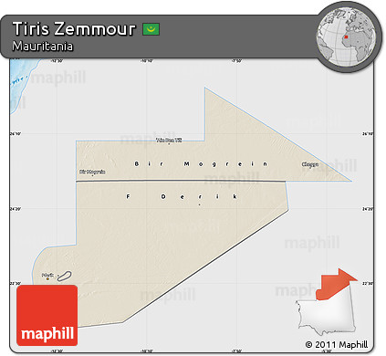 Shaded Relief Map of Tiris Zemmour, single color outside