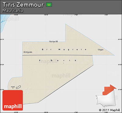 Shaded Relief Map of Tiris Zemmour, single color outside