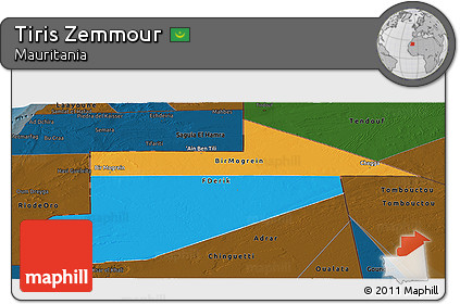 Political Panoramic Map of Tiris Zemmour, darken