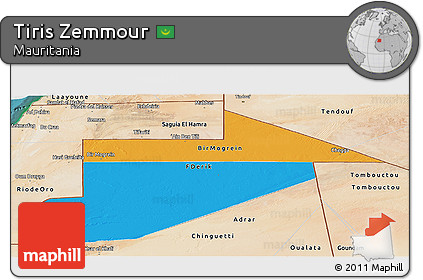 Political Panoramic Map of Tiris Zemmour, satellite outside