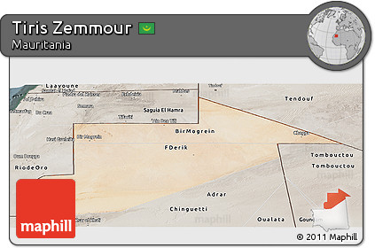 Satellite Panoramic Map of Tiris Zemmour, semi-desaturated
