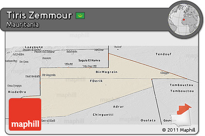 Shaded Relief Panoramic Map of Tiris Zemmour, desaturated