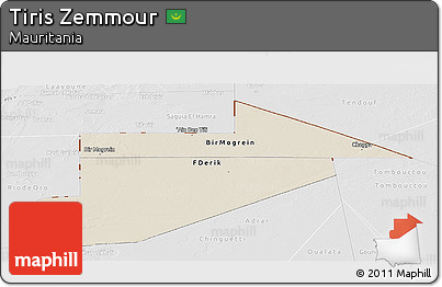 Shaded Relief Panoramic Map of Tiris Zemmour, lighten, desaturated