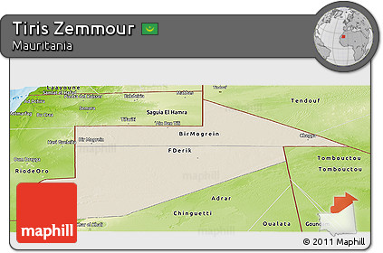 Shaded Relief Panoramic Map of Tiris Zemmour, physical outside