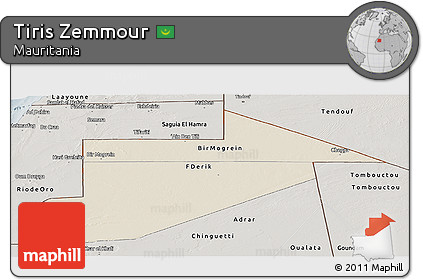 Shaded Relief Panoramic Map of Tiris Zemmour, semi-desaturated