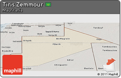 Shaded Relief Panoramic Map of Tiris Zemmour, semi-desaturated
