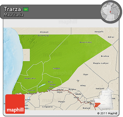 Physical 3D Map of Trarza, shaded relief outside