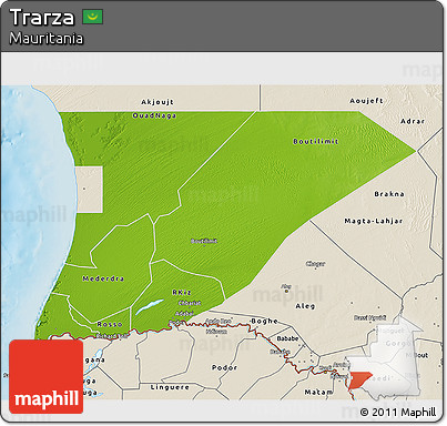 Physical 3D Map of Trarza, shaded relief outside