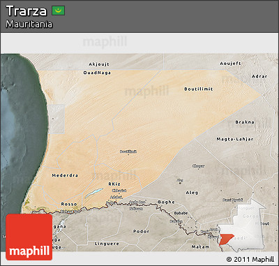 Satellite 3D Map of Trarza, semi-desaturated