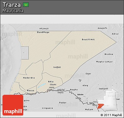 Shaded Relief 3D Map of Trarza, desaturated