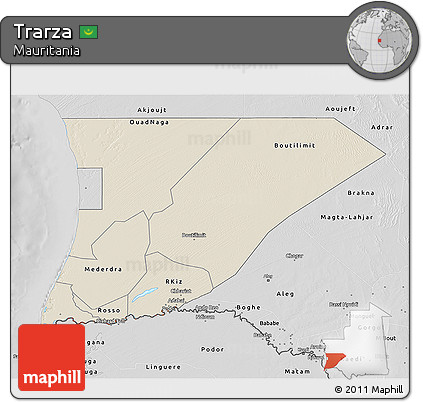 Shaded Relief 3D Map of Trarza, desaturated