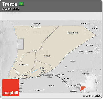 Shaded Relief 3D Map of Trarza, desaturated