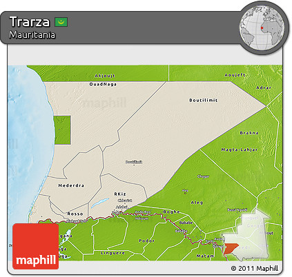 Shaded Relief 3D Map of Trarza, physical outside