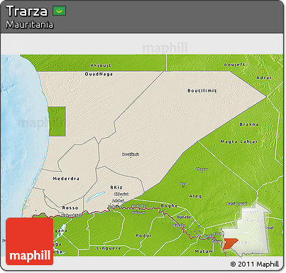 Shaded Relief 3D Map of Trarza, physical outside
