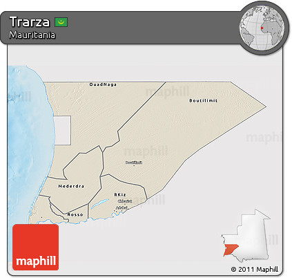 Shaded Relief 3D Map of Trarza, single color outside