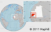 Gray Location Map of Trarza, highlighted country, within the entire country, hill shading