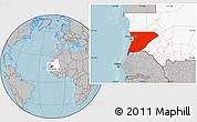 Gray Location Map of Trarza, highlighted country, hill shading