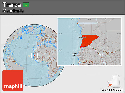 Gray Location Map of Trarza, hill shading