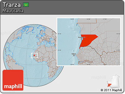 Gray Location Map of Trarza, hill shading