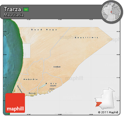 Satellite Map of Trarza, single color outside