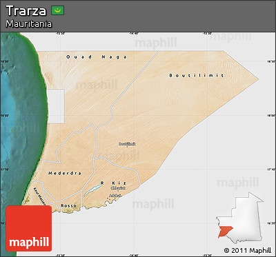 Satellite Map of Trarza, single color outside