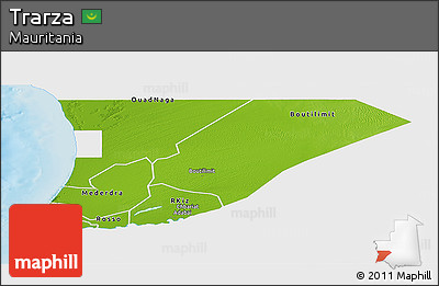 Physical Panoramic Map of Trarza, single color outside