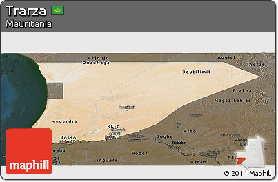 Satellite Panoramic Map of Trarza, darken