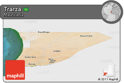 Satellite Panoramic Map of Trarza, single color outside