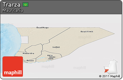 Shaded Relief Panoramic Map of Trarza, single color outside