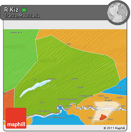 Physical 3D Map of R Kiz, political outside