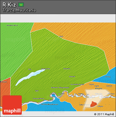 Physical 3D Map of R Kiz, political outside