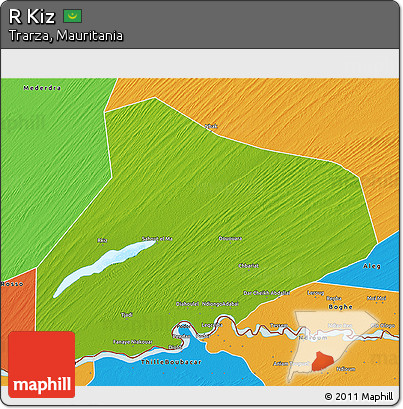 Physical 3D Map of R Kiz, political outside