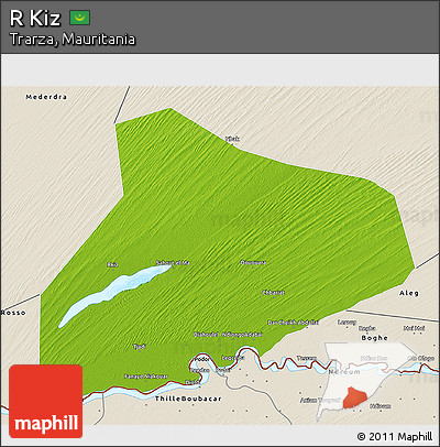 Physical 3D Map of R Kiz, shaded relief outside