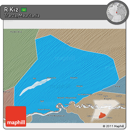 Political 3D Map of R Kiz, semi-desaturated