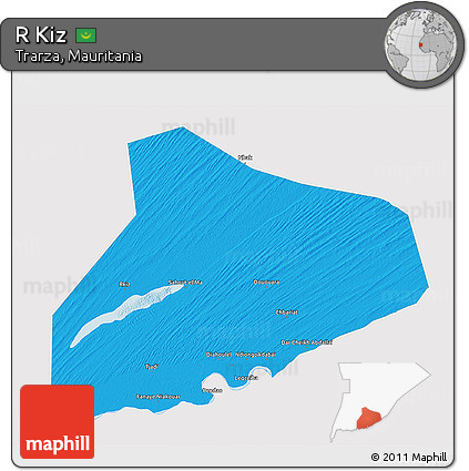 Political 3D Map of R Kiz, single color outside