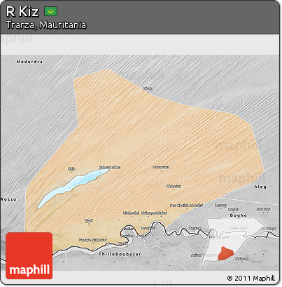 Satellite 3D Map of R Kiz, desaturated