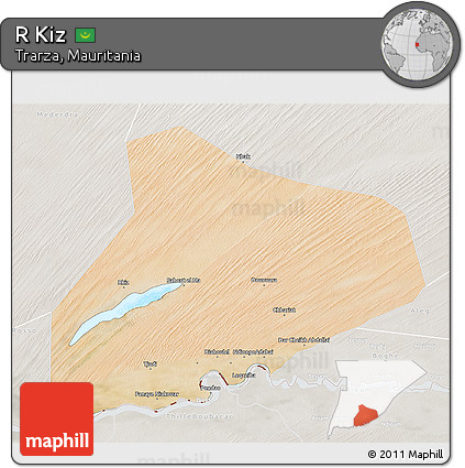 Satellite 3D Map of R Kiz, lighten, semi-desaturated